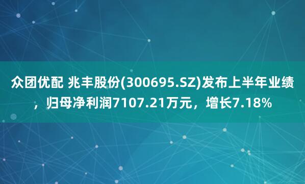 众团优配 兆丰股份(300695.SZ)发布上半年业绩，归母净利润7107.21万元，增长7.18%